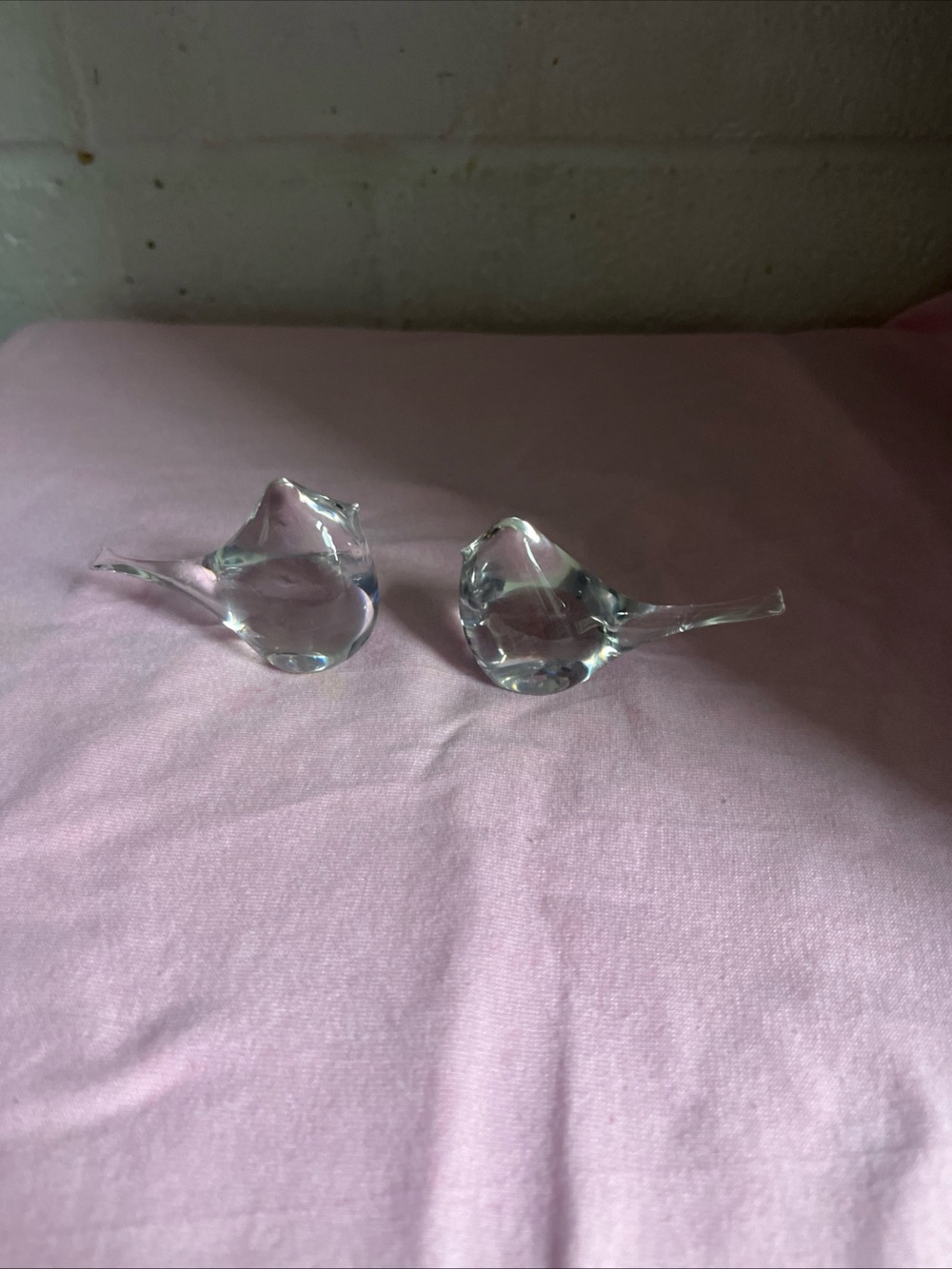 Clear Glass Bird Figurines - Pair